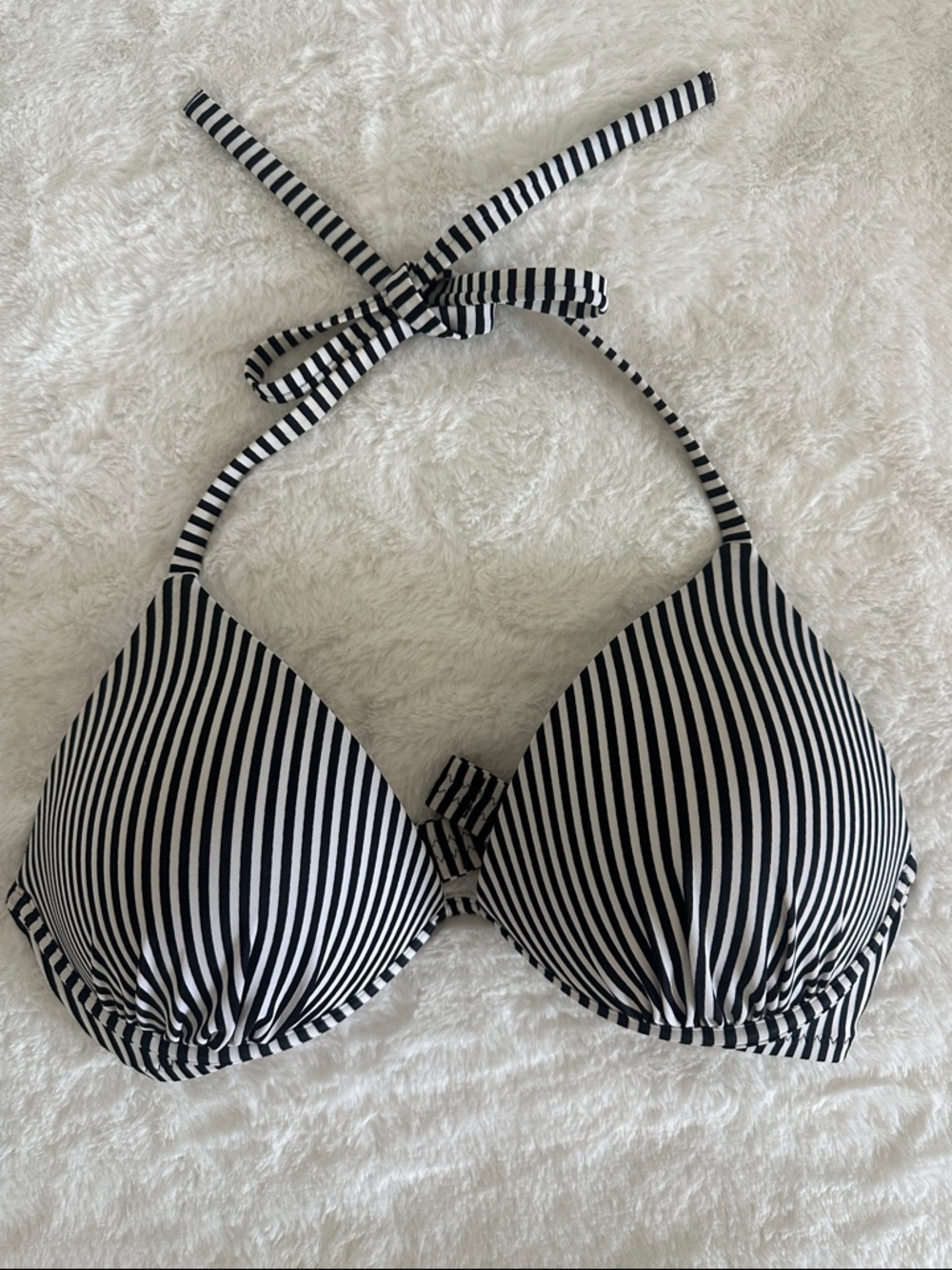 Black and White Striped Halter Bikini Top